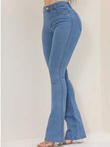 Women's Flare Jeans, High Waist, Bell Bottom - 水瓶藍 - 查看 7