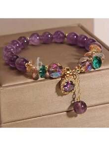 A Classic Amethyst Bead Bracelet With Cubic Zirconia, Non-Painted Fashion Jewelry Suitable For Women's Daily Wear And Gifting - 紫色 - 查看 5