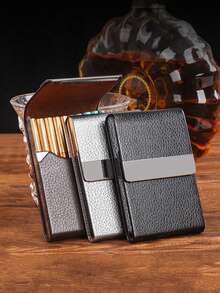 1pc New Metal Leather Textured Compact 20 Cigarette Case Holder, Smoking Accessories, Cigarette Storage, Gifts - Multicolor - View 10