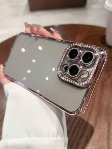 奢华闪亮亮片水钻镀层基础款手机壳,透明设计,兼容 17 Pro Max、17 Pro、16、15、14、13、12 Pro Max、14、15、16 Plus、11、17、13,闪亮亮片镜头保护套,春季派对礼物 - 粉色 - 查看 5