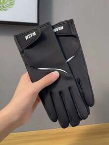 1 Pair Solid Color Casual Knitted Fabric Warm Gloves, Waterproof For Women, Suitable For Outdoor Sports, Cycling, Motorcycle, Bike, All Season, Touchscreen Capability, Thermal Lined