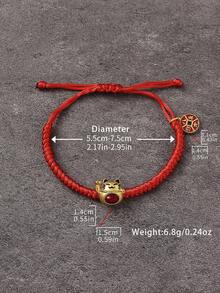 1 件中国风新年吉祥画油画招财猫铜钱吊坠红色编织手链，适合女性、日常、派对、节日、个性化配饰、送给家人和朋友的礼物 - 紅色 - 查看 3