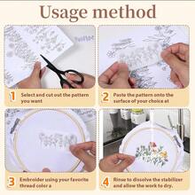2 feuilles de stabilisateur hydrosoluble pour points de broderie, motifs de broderie stabilisateur hydrosoluble, papier à broder à coller et à coudre, lavable, motifs de fleurs, de fleurs, de marguerites, de papillons, de fleurs, de feuilles, de papillons, de champignons, de livres et de fleurs, idéal pour l'artisanat de couture à la main, fournitures d'artisanat de broderie, broderie lavable