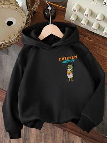 Young Boy Cartoon Pattern Warm Sweatshirt - Black - View 2