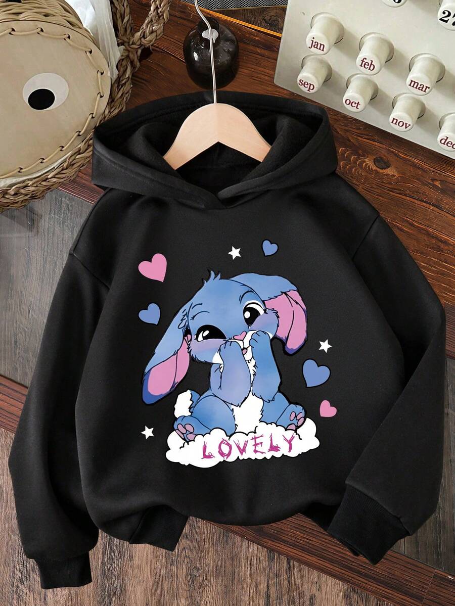 Young Girl Cartoon Pattern Warm Sweatshirt