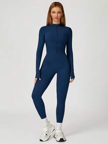 MASKERT 女士连体裤，弹力舒适运动连体裤，适合瑜伽 - 寶藍色 - 查看 4