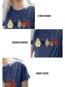 Chicken Tshirt Mom Cute T Shirts Womens Short Sleeves Farm Country Casual Tee Tops-Unisex Women & Men's Festival Daily Wear - Xanh lam-1 - Xem 5