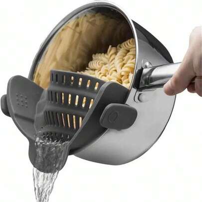 1pc Strainer, Silicone Pot Strainer, Adjustable Silicone Clip On Strainer For Pots Pans And Bowls, Kitchen Pot Strainer, Hand Held Pot Drainer, Fruit Washing Filter For Noodles Pasta Veggies, Food Strainers, Colander With Clip, Kitchen Tools
