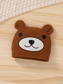 3pcs/Set Baby Boy Casual Outfit, Cute Letter Print & Cartoon Bear Embroidery Decor Bodysuit, Elastic Waist Pants And Hat, Suitable For Daily Wear, Vacation, Party, Photography