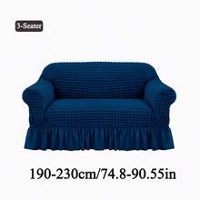 1 件纯色弹力沙发套柔软泡泡纱带裙边沙发套现代简约风格靠垫套客厅卧室户外沙发保护套 L 型组合休闲椅垫套 1/2/3/4 座位家居装饰沙发座套