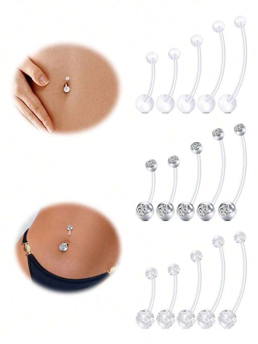 5 件装孕妇肚脐环 长条运动孕妇柔性生物塑料透明肚脐环 孕妇穿刺固定器 - 彩色 - 查看 1