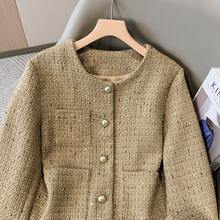 Women's Button Pocket Long Sleeve Woolen Coat, Suitable For Daily Wear And Holidays, Autumn/Winter - Gold - View 4