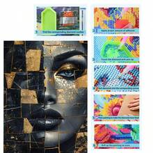 1 pieza Pintura de diamantes DIY, Arte femenino abstracto moderno en mosaico, Arte de diamantes, Decoración de pared surrealista sin marco, Adecuado para sala de estar y dormitorio, Regalo de vacaciones