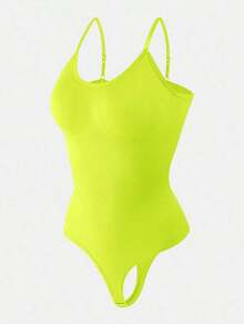 1pc Women Seamless Shaping Bodysuit With Thong Bottom, Slimming Bodyshaper Tummy Control Flat Belly Sheath Jumpsuit Shapewear Waist Trainer Shaper - 黃色 - 查看 8