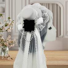 Gothic Mini Top Hat With Clip Rose Chains Vintage Hair Accessories For Women For Tea Party Halloween Stage - trắng - Xem 6