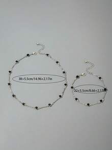 1 套女士珠宝：水钻脚链和水钻项链，简约时尚的设计，适合日常佩戴、休闲场合和礼物 - 15633-NA-black-3-set - 查看 5