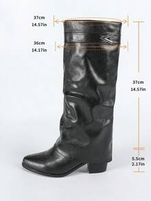 Women's Autumn/Winter Embellished Ankle Boots, Women's Vintage Casual Pleated Low Heel Tall Boots, Commute & Street Style Over-The-Knee Boots, Versatile To Pair With Skirts, Leather Pants, Coats, Knits