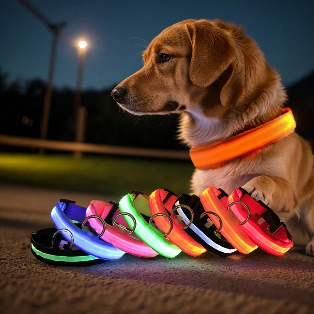 1 pièce Collier lumineux réglable rayé pour chien/chat, collier de fluorescent pour animaux de compagnie pour la nuit 2