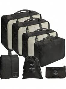 7pcs/Set Travel Packing Cubes Luggage Organizer Bags For Clothes, Shoes, Underwear