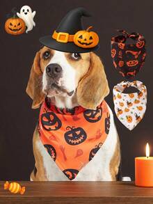 1pc Devil Pumpkin Pattern Comfortable Triangle Pet Bandana/Scarf, Suitable For Small, Medium, Large Dogs Halloween Gifts And Decorations For Dogs