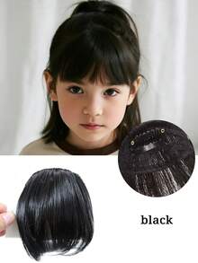 Children's Clip-On Bangs Wig With Sideburns, Heat-Resistant Fiber Invisible Air Bangs Extension, 3-Second Invisible, Suitable For Daily, Festival, Party Wear (Black/Brown/Light Brown)