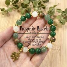 1 Piece Green Aventurine And Chrysocolla Bead Necklace Bracelet With Clover Pendant, Natural Stone Wealth Jewelry, Vintage Bohemian Style, St. Patrick's Day And Thanksgiving Gift, Unisex Elegant Accessory - 綠色 - 查看 12