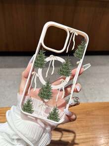 Pink Magnetic Adsorption Phone Case With Pine Tree & Bow Print, Compatible With Samsung A15/35/54/55 And S Series, 16 Pro Max, 14/13, 12, 11 Pro Max, XS Max, X, XR, 8, 7, Plus, Mini, Great As Birthday Gift For Girlfriend, Boyfriend Or Personal Use - Multicolor - View 4