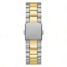 Guess GW0265G8 Klassisch elegante Herren Analog Quarz Uhr mit Tag-/Datumsfunktion, grünes rundes Zifferblatt und zweifarbiges Edelstahlarmband in Silber und Gold, geeignet für den täglichen Businesswear, Geburtstagsgeschenk für Männer