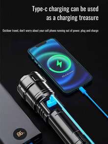 Lanterna potente de 18650-1200mAh, equipada com display digital, 3 modos de iluminação e zoom ajustável, iluminação de emergência externa ultrabrilhante recarregável, luz LED de ultralonga duração com tecnologia avançada, maior alcance de irradiação