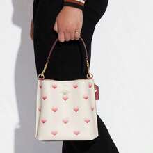 Coach COACH Women's Mollie 22 Bucket Bag Heart Print With Detachable Strap Convertible Crossbody Shoulder Handheld Small Size Chalk White CA249