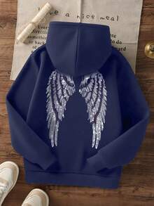 1pc Tween Girl Casual Printed Pullover Sweatshirt, Thermal Lined, Long Sleeve, Autumn/Winter Student Clothing