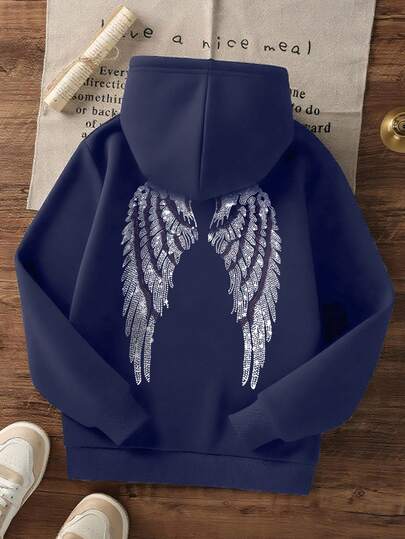 1pc Tween Girl Casual Printed Pullover Sweatshirt, Thermal Lined, Long Sleeve, Autumn/Winter Student Clothing
