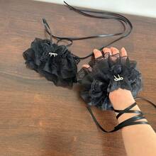 1 par de guantes de malla transparente con ribete de encaje, estilo lolita, adecuados para usar en verano o como puños de manga, decorados con elemento de lazo JK, disponibles en 4 estilos, que simbolizan un estilo dulce y soñador, un atuendo personal único y amor por la subcultura lolita - Multicolor - Ver 9