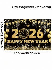 1pc 2026 Happy New Year Party Backdrop, Black & Gold Polyester Background Cloth, 2026 New Year Celebration Party Decor, Home Decor, Room Decor, Wall Hanging Banner, Garden Flag, New Year Hanging Decoration, New Year Gift, 2026 New Year Decoration - New Year Black Gold E - View 6