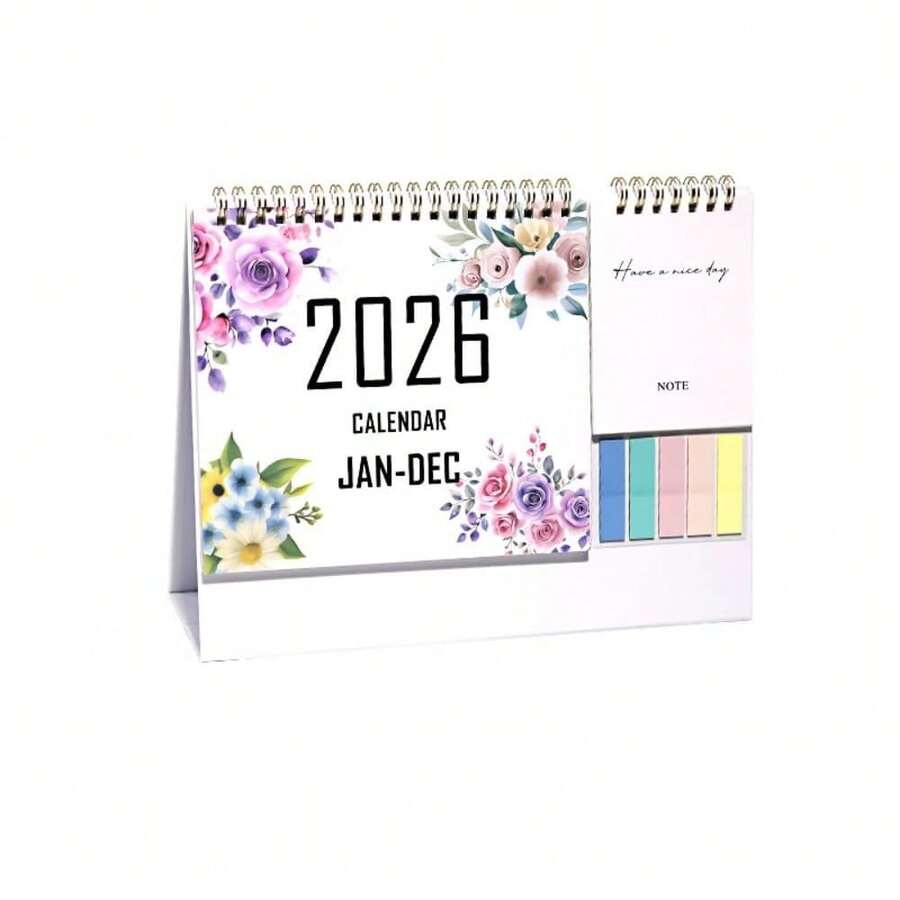 1 Piece 2026 January-December Floral Calendar - Colorful Print, Foldable, Double Spiral, Durable Paper For Daily Notes And Planning, Suitable For Home And Office, All Seasons Planner - B - Xem 1