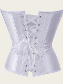 Jutrisujo White Corset Top Women Lace Push Up Plus Size Gothic Bustier Princess Renaissance Vintage Halloween - 808-Trắng - Xem 3