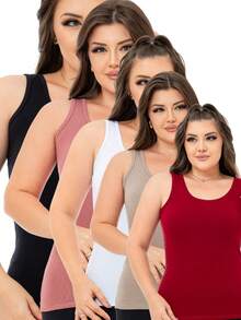 Kit 5 Casual Summer Thick Strap Blouses - White Pink Beige - View 7
