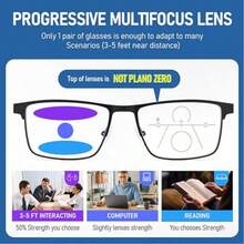 2-Piece Set Of Progressive Reading Glasses With Multi Focus For Men, Blue Light Multi Focus Computer Reader, Wireless Tri Focus Close Range - 透明多焦點 - 查看 6