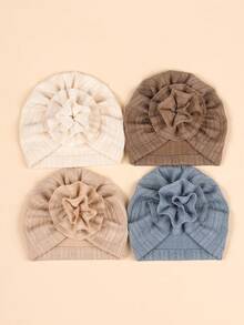 6 Stücke/Packung Baby Beanie Mützen mit Blumen- und Weizenmustern, sehr elastisch & weich, geeignet für Innen- und Außenbereich