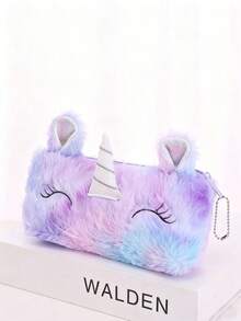 Cute Colorful Unicorn Radium Large Capacity Pencil Case Student Girl's Heart Stationery Bag Pencil Case Gift Gradient Unicorn Plush Pencil Case Girl's Small Size Cosmetic Bag Asymmetrical Color Storage Bag Wallet Pencil Case[The Unicorn's Horn Has A Random Color] - Multicolor - View 10