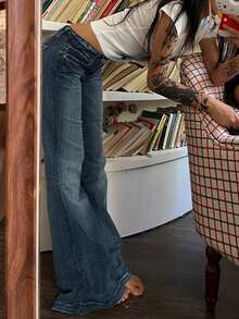 Valentine's Day Women's Flare Jeans Y2K 90s Bootcut Mid Rise Vintage Pants Denim Pants Bell Bottoms Spring Clothes - Rửa trung bình - Xem 4