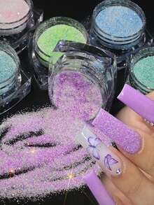 6 盒/套闪光糖闪粉套装，6 件彩色糖果涂层效果彩虹指甲浸粉颜料，适用于 DIY 美甲装饰，女士闪粉美甲用品 - 彩色 - 查看 2