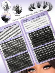 678PCS Lash Clusters With Spikes Wispy Eyelash Clusters Kit 14-20mm Spikes Lash ClustersVolume Cluster Eyelash Extensions Lash Clusters Kit Individual Lashes With Lash Bond And Seal (40D 60D 80D 100D,10-18mm) - 黑色 - 查看 3