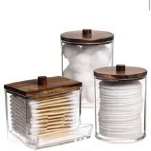 4 paquetes de envases cosméticos Qtip, dispensador de bastoncillos de limpieza cosméticos redondos de 10/7 onzas, botella de medicina con tapa de bambú para organización y almacenamiento (marrón), para vacaciones en la playa, colección de baño, colección de dormitorio, gran capacidad - Café integral - Ver 8