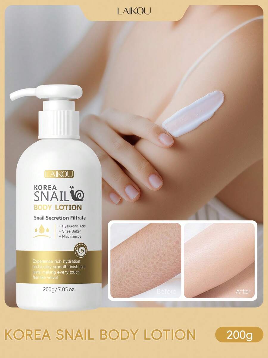 1 Pc Moisturizing LAIKOU Snail Body Lotion, 200g Lifting & Firming Body Cream Deep Nourishing Body Butter For Women All Skin Types For Spa Self Care Gifts For Girl Friend Body Care - 黃色 - 查看 1