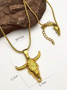 1 pieza Collar de acero inoxidable chapado en oro de 18K personalizado de estilo hip-hop callejero, collar con colgante de calavera de toro de acero inoxidable vintage, joyería de estilo occidental vaquero con dije de animal para hip-hop