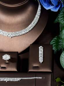1 Set Elegant Jewelry Set, Cubic Zirconia Hollow Geometric Design, Suitable For Women's Formal Occasions, Banquets
