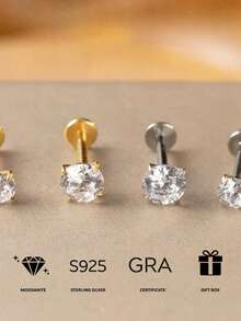 Juego de 3 pares de pendientes de botón de moissanita de plata de ley 925, viene con caja de regalo, excelente para regalar