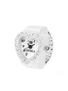 1pc Personalized Cute Y2K Hot Girl Nachtclub Styles Colorful Heart-Shaped Inlaid Rhinestone Readable Time Elastic Adjustable Finger Watch Rings For Women Couples Vintage Gift Funky Goth Pink, Blue, Green, Red, Silver, Gold Clock Rings Prom Accessories Jewelry