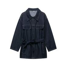 DEEKA 春秋新款女装时尚休闲复古收腰翻领牛仔夹克 - 藍色 - 查看 9